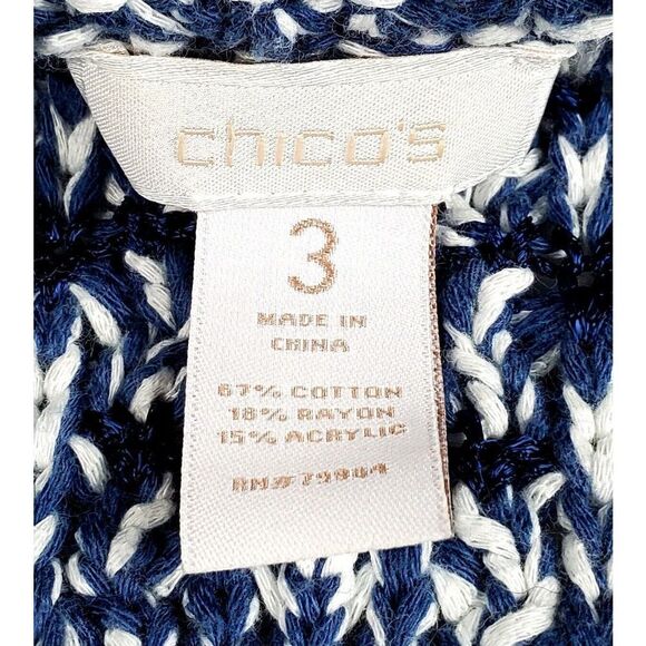 Chico's Sweater Size Extra Large Blue Open Knit Boat Neck Lagenlook Flowy - Picture 5 of 7